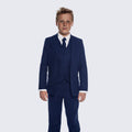 Boys Slim Fit Navy Blue Suit 5-Piece Set for Kids Teen Children - Wedding