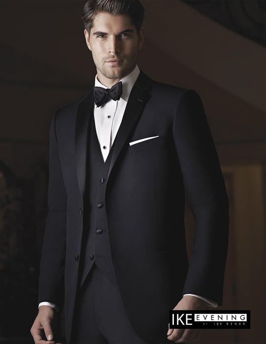 Black Tuxedo with Notch Lapel Super 120s Wool by Ike Behar - Wedding - Prom