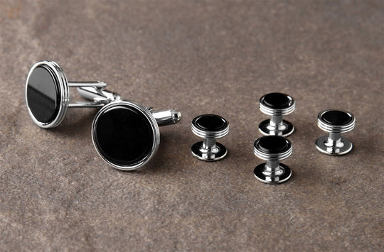 Tuxedo Studs and Cufflinks by Ike Behar Jet Black