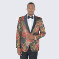 Red and Gold Tuxedo Jacket with Fancy Pattern