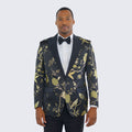 Gold and Black Tuxedo Jacket with Floral Pattern