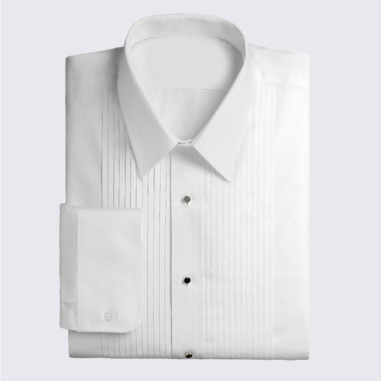Tuxedo Shirt White Pleated Laydown Collar Mens