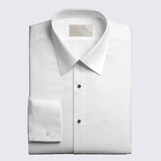 Fly Front White Slim Fit Microfiber Dress Shirt with Plain Front and Barrel Cuffs