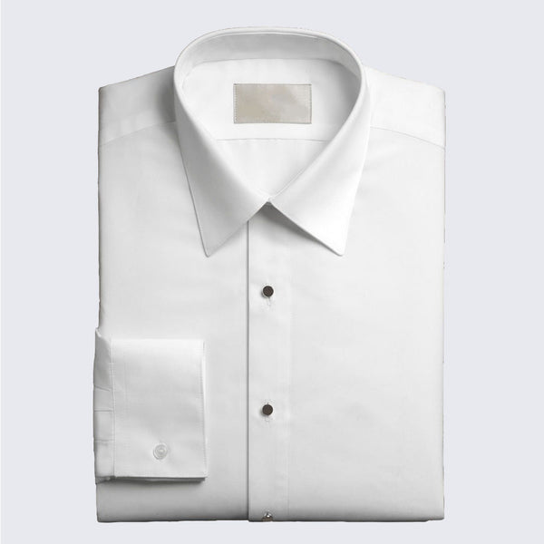 White Slim Fit Microfiber Dress Shirt with Fly Front and Barrel Cuffs