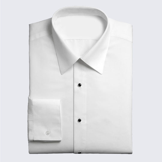 Fly Front White Microfiber Dress Shirt with Plain Front and Barrel Cuffs