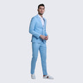 Baby Blue Linen Suit Slim Fit Two Piece - Wedding - Prom