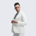 White Linen Slim Fit Two Piece Suit Set - Wedding - Prom