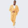 Canary Yellow Slim Fit Suit With Double Breasted Vest - Wedding - Prom