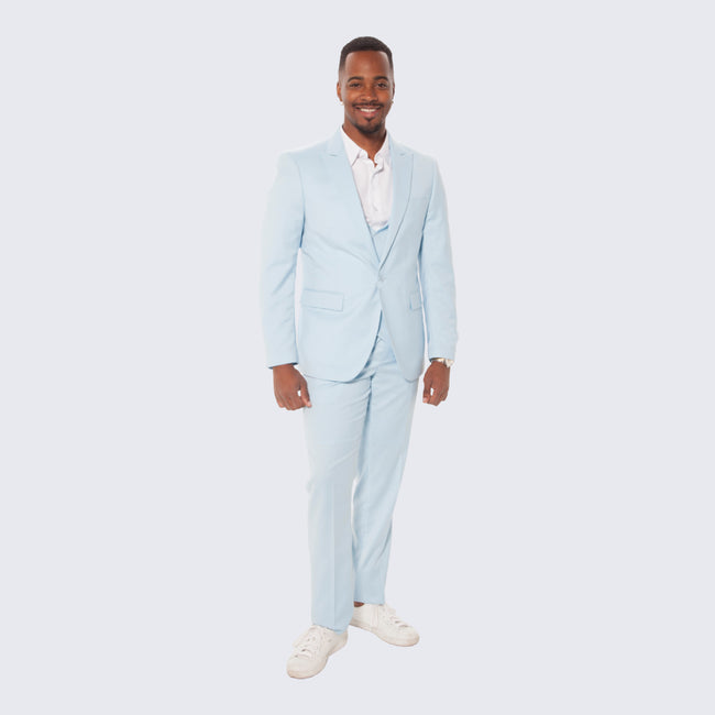 Baby Blue Slim Fit Suit With Double Breasted Vest - Wedding - Prom
