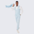 Baby Blue Slim Fit Suit With Double Breasted Vest - Wedding - Prom