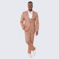Peach Slim Fit Suit With Double Breasted Vest - Wedding - Prom