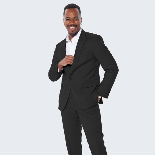 Black Slim Fit Suit With Double Breasted Vest - Wedding - Prom