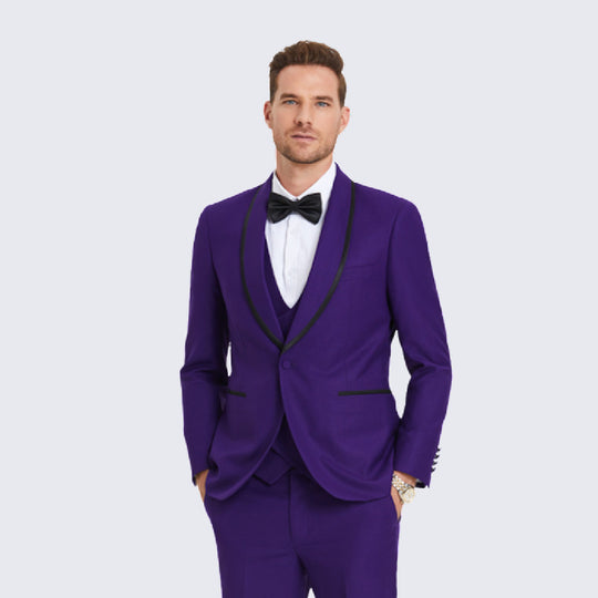 Purple Textured Tuxedo with Satin Trim – 4 Piece Set