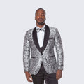 Silver Tuxedo with Rose Pattern Four Piece Set - Wedding - Prom