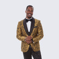 Gold Tuxedo with Floral Design Four Piece Set - Wedding - Prom