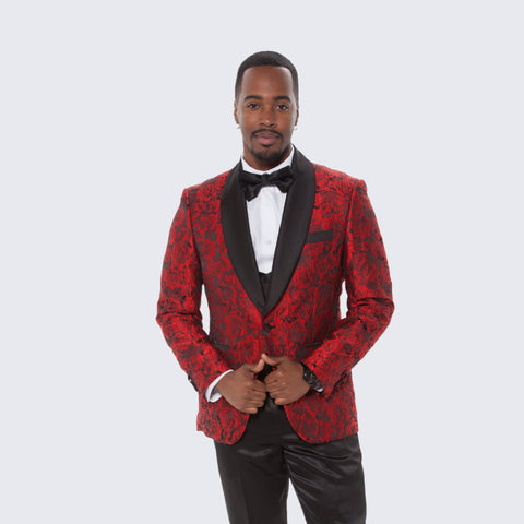 Red Tuxedo with Floral Design Four Piece Set - Wedding - Prom