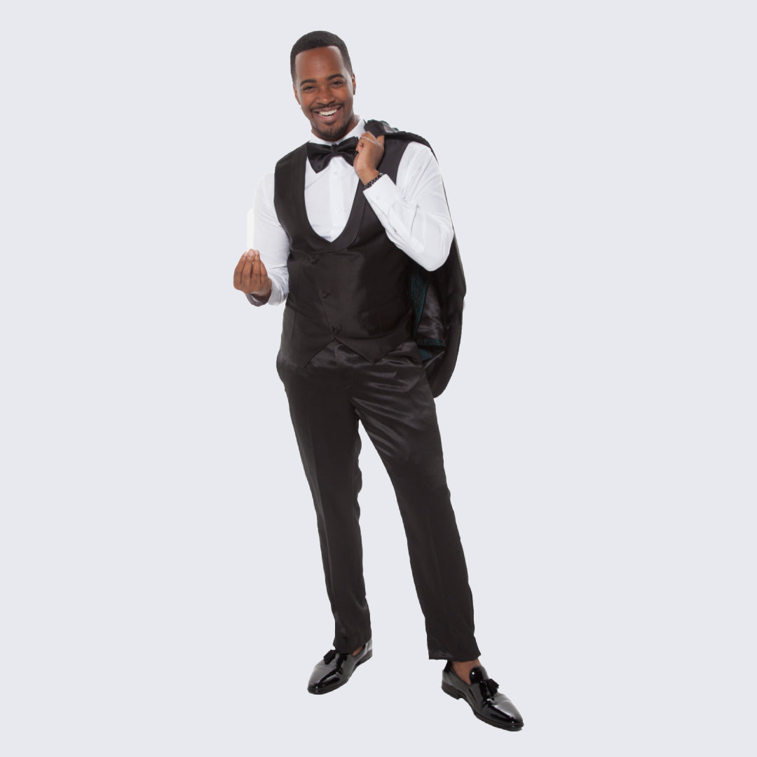 Hunter Green Tuxedo with Floral Design Four Piece Set Wedding Prom