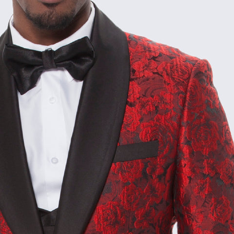 Red Tuxedo with Floral Design Four Piece Set - Wedding - Prom