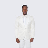 Ivory Textured Jacquard Tuxedo 4-Piece Set with Shawl Lapel – Wedding & Prom