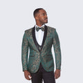 Green Tuxedo with Gold Pattern Four Piece Set