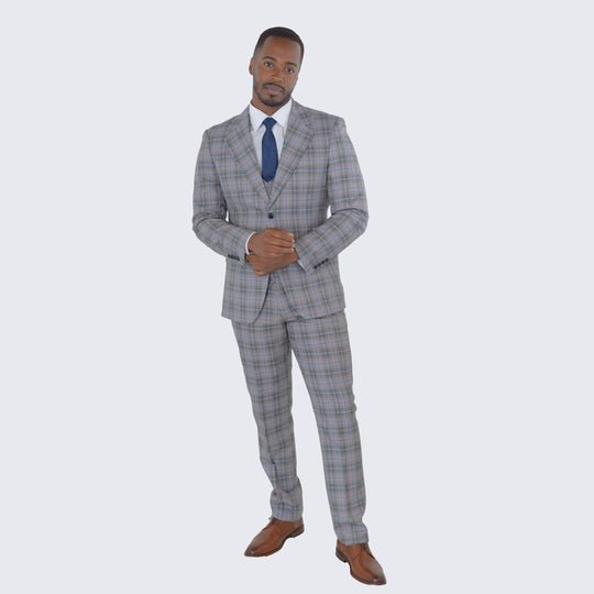 Coffee Mocha Plaid 3-Piece Suit with Notch Lapel – Wedding & Prom