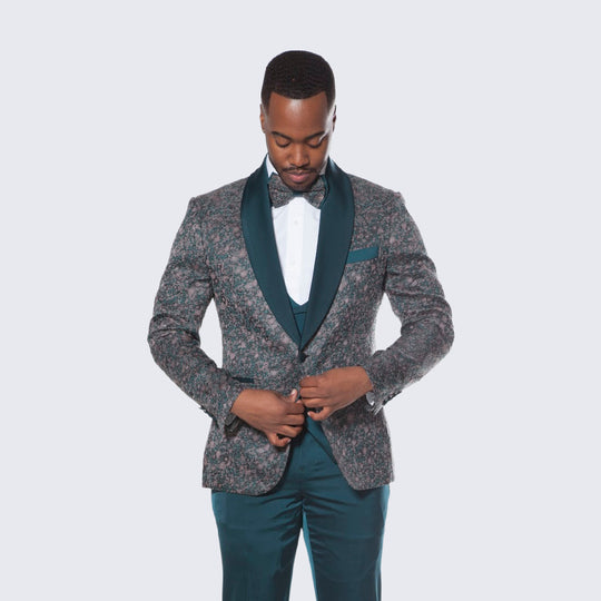 Green Textured Tuxedo 4-Piece Set with Shawl Lapel – Wedding & Prom