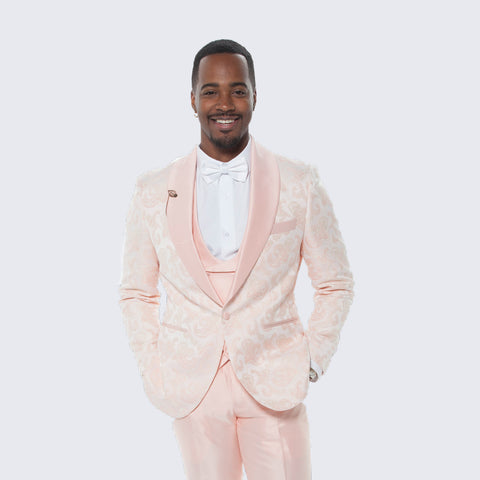 Pink Tuxedo with Paisley Design Four Piece Set - Wedding - Prom
