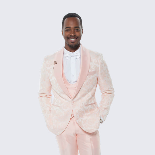Pink Paisley Tuxedo with Shawl Lapel – 4 Piece Set