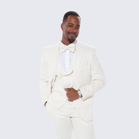 Champagne Raised Dot Slim Fit Tuxedo Set – Wedding & Prom