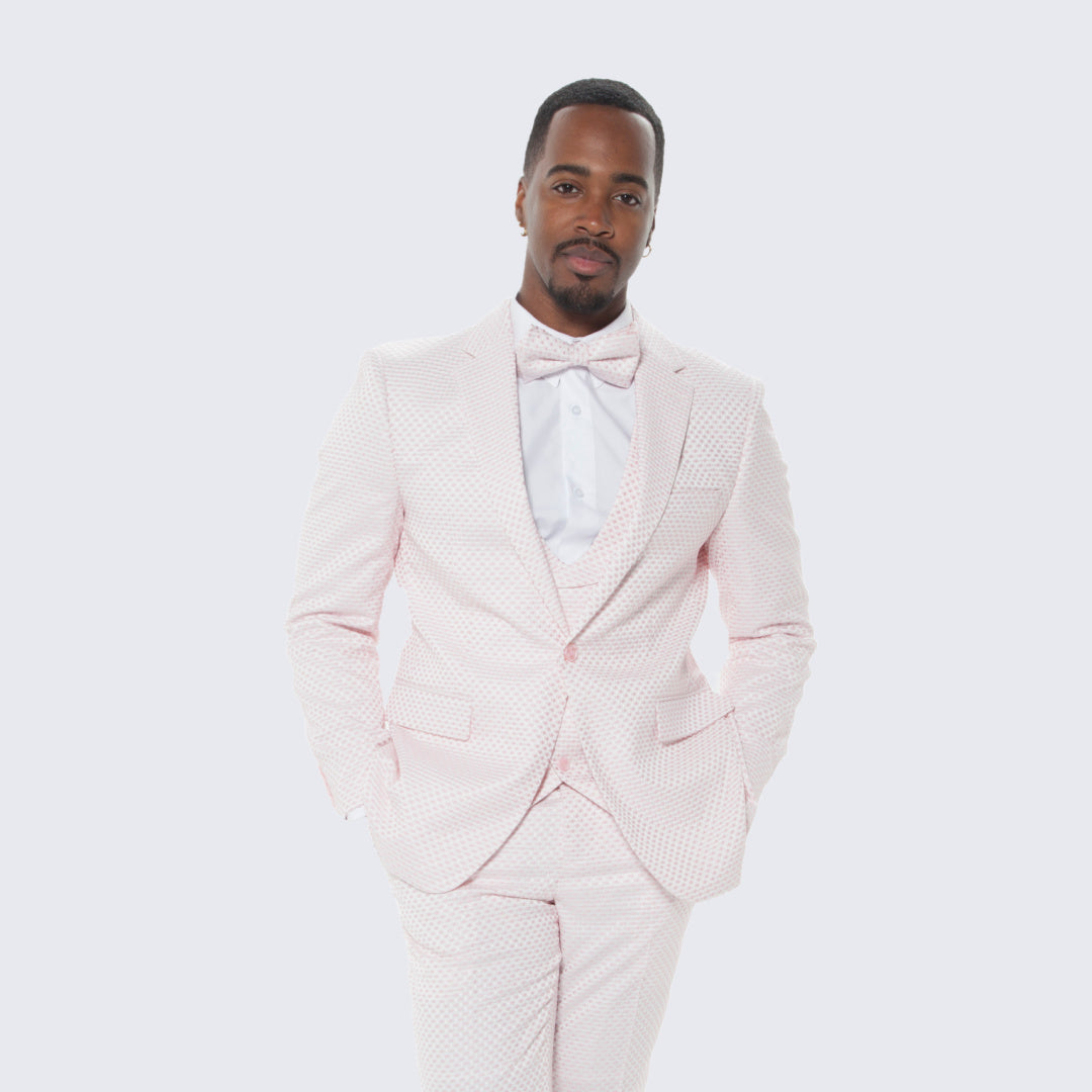 Floral Light Pink & White Tuxedo - 3 Piece 42r White Matching Pant