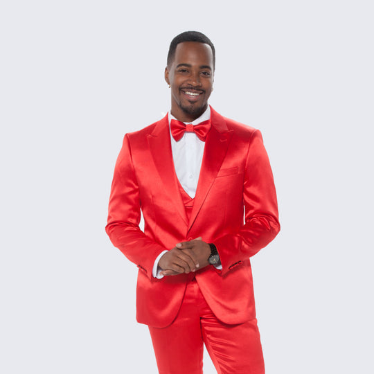 Red Satin Slim Fit Tuxedo with Peak Lapel – Wedding & Prom