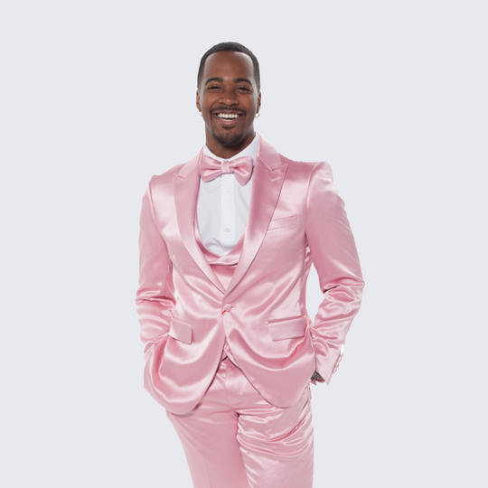 Pink Satin Slim Fit Tuxedo with Peak Lapel – Wedding & Prom