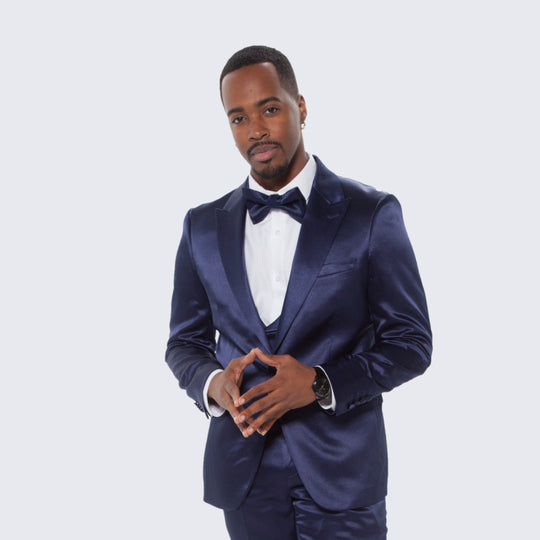 Blue Satin Slim Fit Tuxedo 4-Piece Set – Wedding & Prom