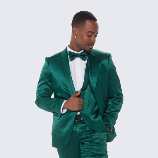 Emerald Green Satin Slim Fit Tuxedo 4-Piece Set – Wedding & Prom
