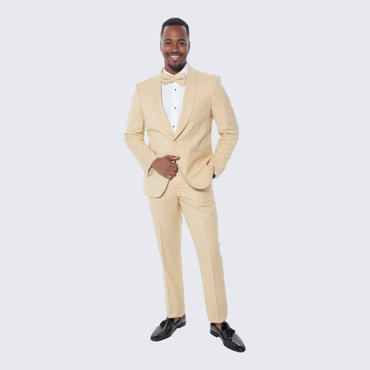 Dijon Mustard Skinny Fit Three Piece Suit with Shawl Lapel – Wedding & Prom