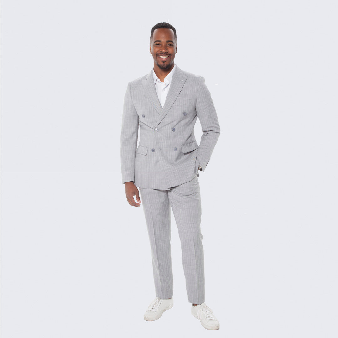 Light Gray Double Breasted Suit - Grey Pinstripe Suit main image 0