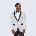 Blue and Gold Tuxedo Jacket with Fancy Pattern Shawl Lapel - Wedding - Prom