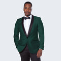 Green Tuxedo Jacket with Black Satin Shawl Lapel Slim Fit