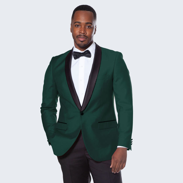 Green Tuxedo Jacket with Black Satin Shawl Lapel Slim Fit, 40L Green Tuxedo Jacket with Black Satin Shawl Lapel Slim Fit, 40L