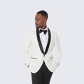 Ivory Tuxedo Jacket with Black Satin Shawl Lapel Slim Fit