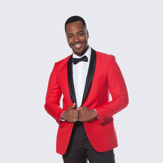 Red Tuxedo Jacket with Black Satin Shawl Lapel – Slim Fit