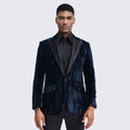 Navy Tuxedo Jacket with Fancy Velvet Feel Pattern Slim Fit