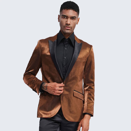 Rust Brown Shiny Slim Fit Tuxedo Jacket with Peak Lapel – Wedding & Prom