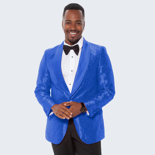 [DISCOUNTED] Royal Blue Paisley Tuxedo Jacket Slim Fit - Limited Sizes
