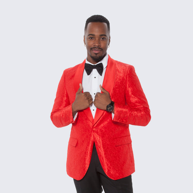 Red Paisley Tuxedo Jacket with Shawl Lapel – Wedding & Prom