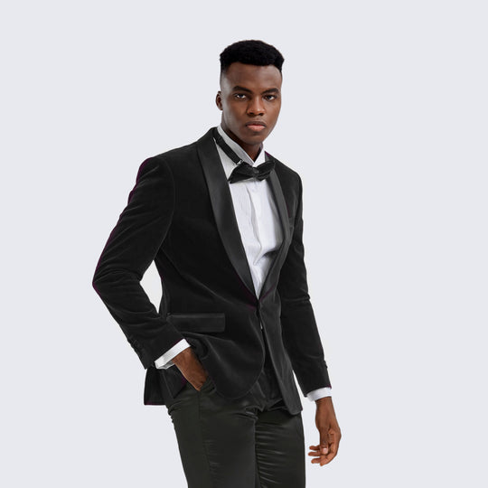 Black Velvet Tuxedo Jacket with Shawl Lapel – Slim Fit