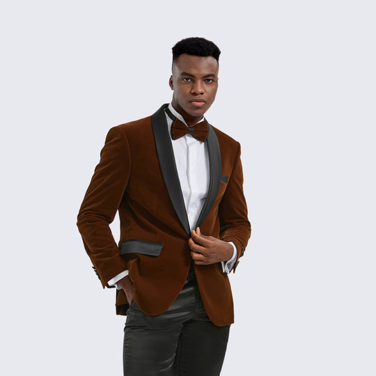 Brown Velvet Tuxedo Jacket with Shawl Lapel – Slim Fit