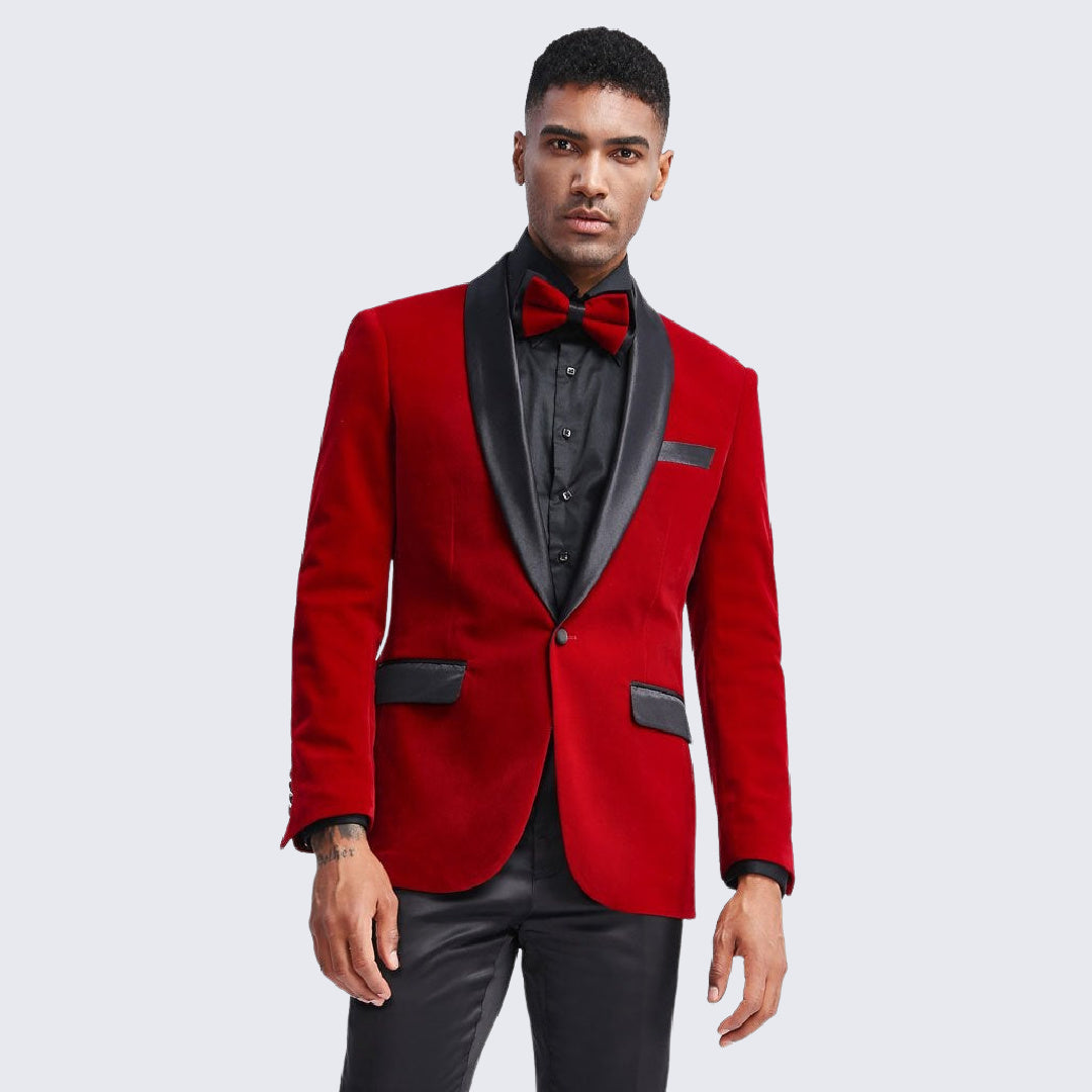 Red Velvet Tuxedo Jacket Slim Fit with Shawl Lapel - Wedding - Prom ...