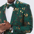 Green and Gold Floral Design Tuxedo Jacket Slim Fit - Wedding - Prom