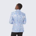 Sky Blue and Silver Floral Design Tuxedo Jacket Slim Fit